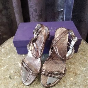Stuart Weitzman Pewter Rolldown Wedge Sandals